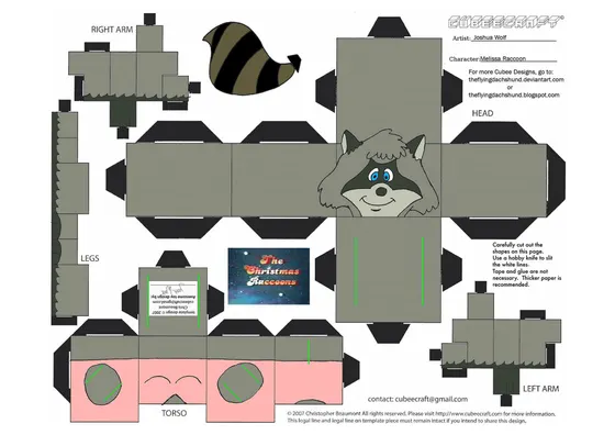 Raccoon paper model template