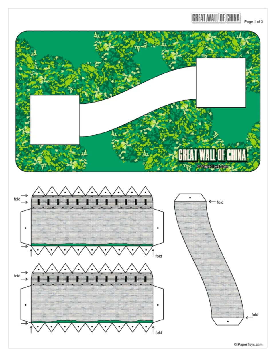 Great Wall of China paper model — printable template