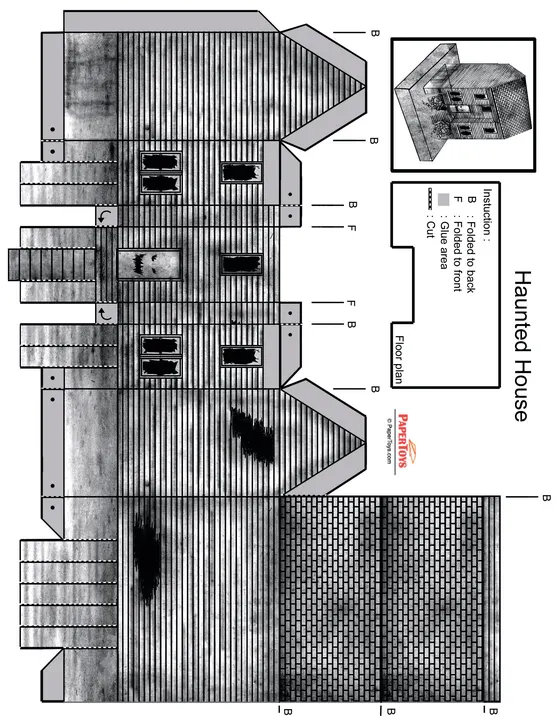 Haunted House paper model template