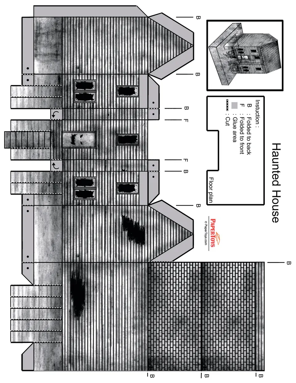 Haunted House paper model — printable template