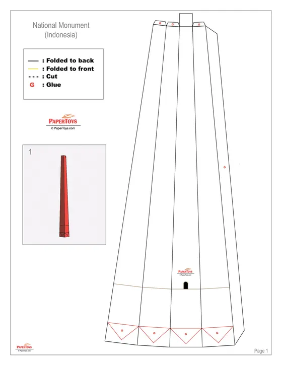 Indonesia National Monument (Monas) paper model template