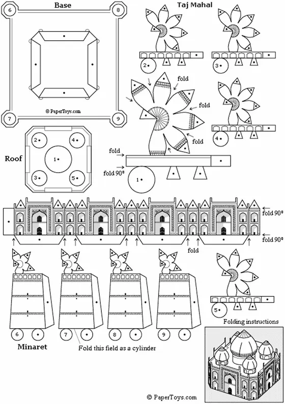 Taj Mahal paper model template