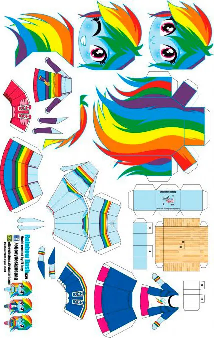 Rainbow Dash paper model template