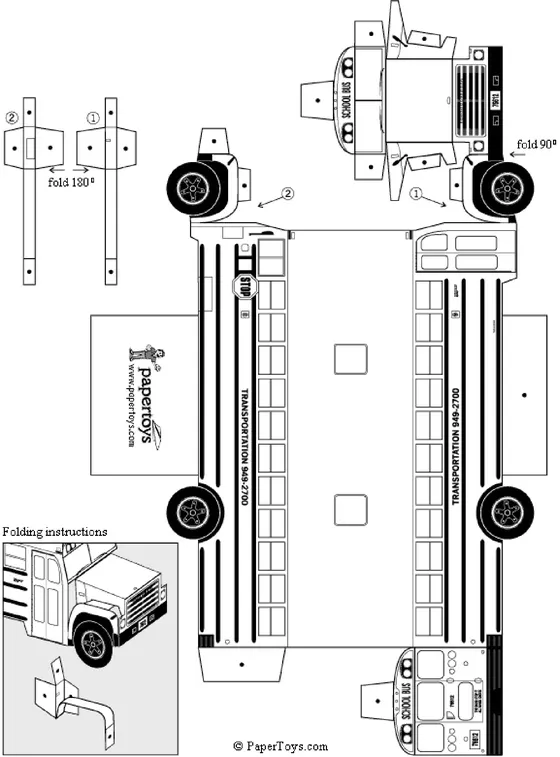 School Bus paper model template