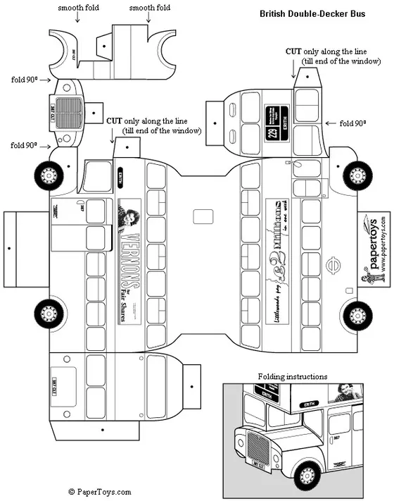 Double Decker Bus paper model template